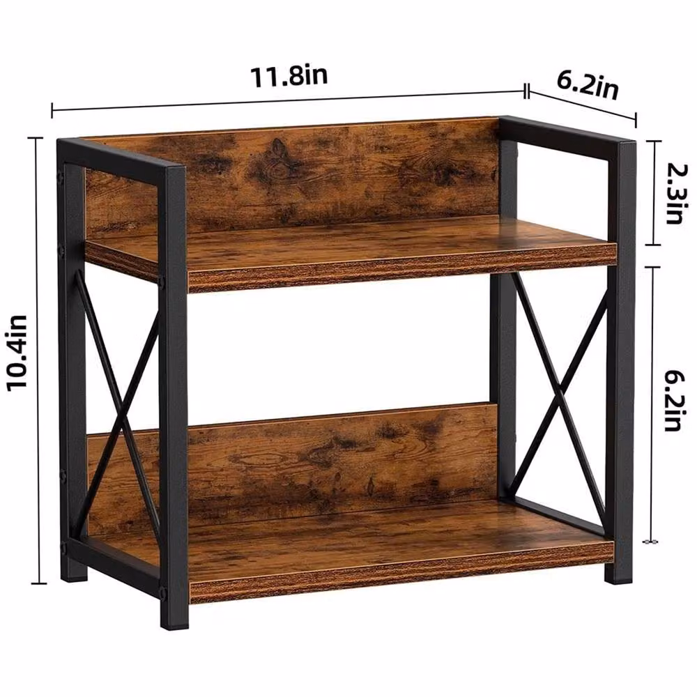 SPETLEK 2 Tier Rustic Wooden Spice Rack and Coffee Station Organiser in Brown – 2
