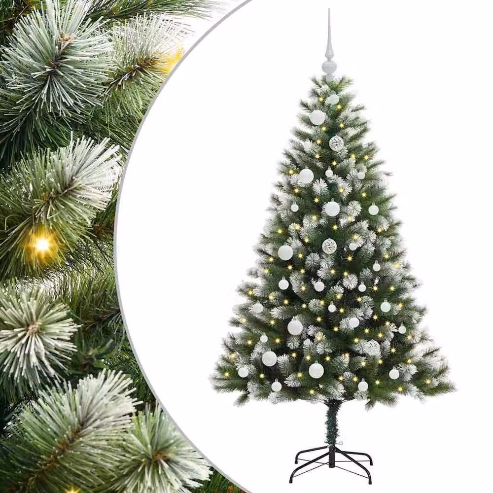 Berkfield Home Artificial Hinged Christmas Tree with Flocked Snow, Green, Height: 150 cm – 2