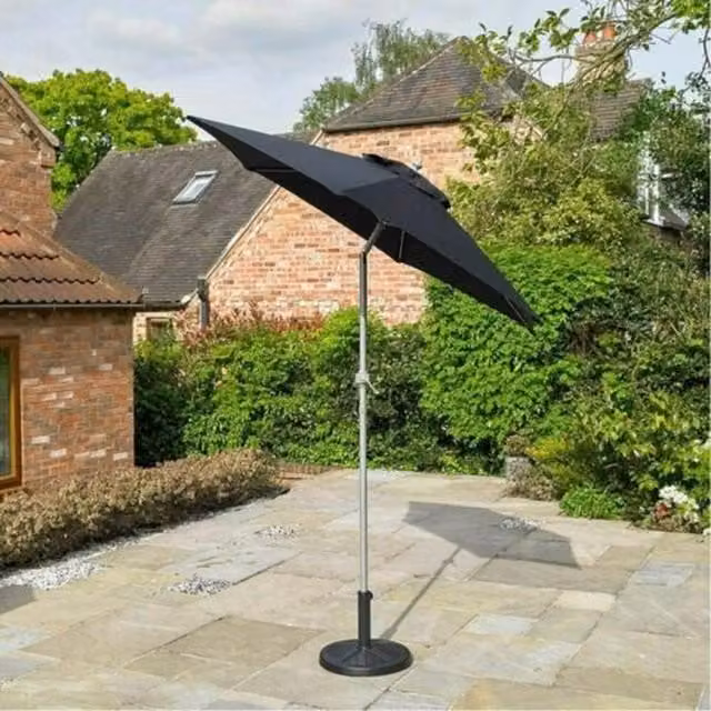 Garden Mile 2m Tilt Garden Parasol in Black and Grey with Aluminium and Steel Frame