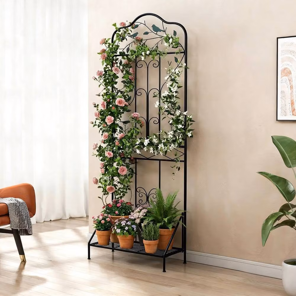 Costway 2-Pack Black Metal Freestanding Garden Trellis Vine Fence for Climbers, Height: 190 cm – 7