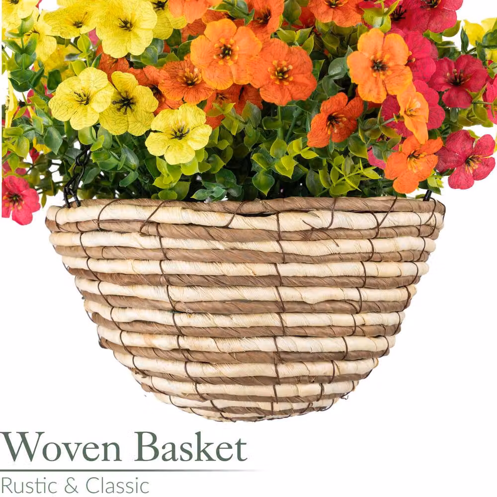 Christow Artificial Sweet Violet Flower Woven Hanging Basket, Multicolour, Diameter: 25 cm – 4
