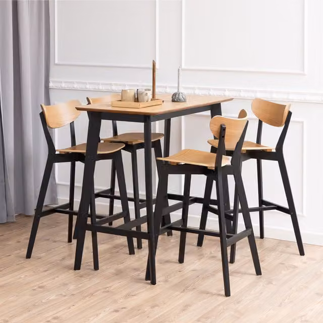 Furniture To Go Roxby Bar Table and 4 Bar Stools in Black and Oak