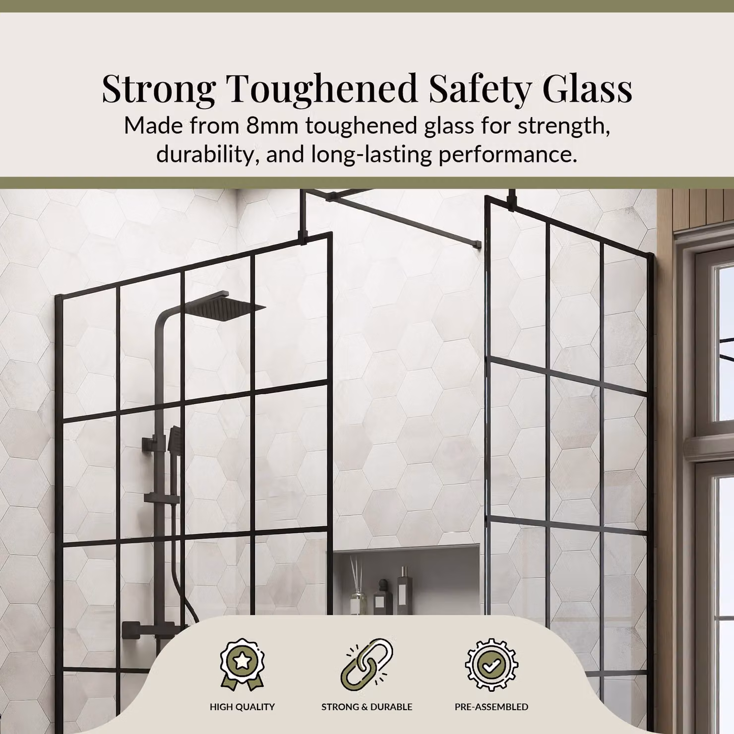 Balterley Walk-In Glass Wetroom Screen and Tray Set, Black, W: 1700 mm, D: 800 mm, Glass Thickness: 8 mm – 3