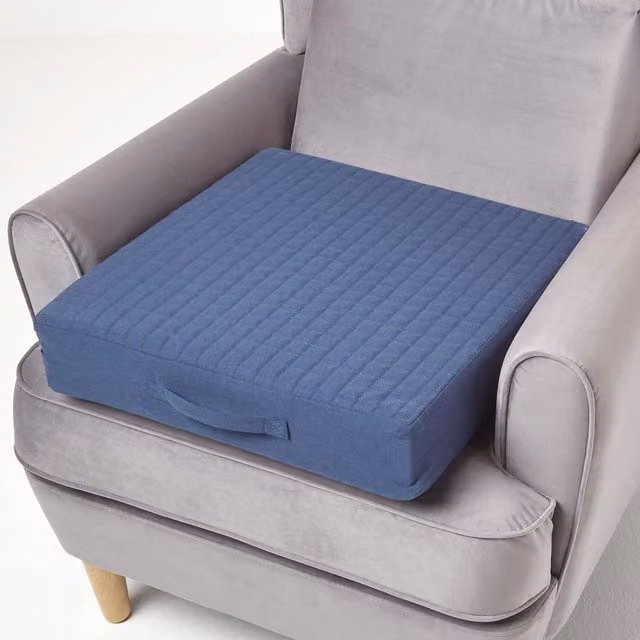 Homescapes Quilted Armchair Booster Cushion with Removable Cotton Cover, Blue