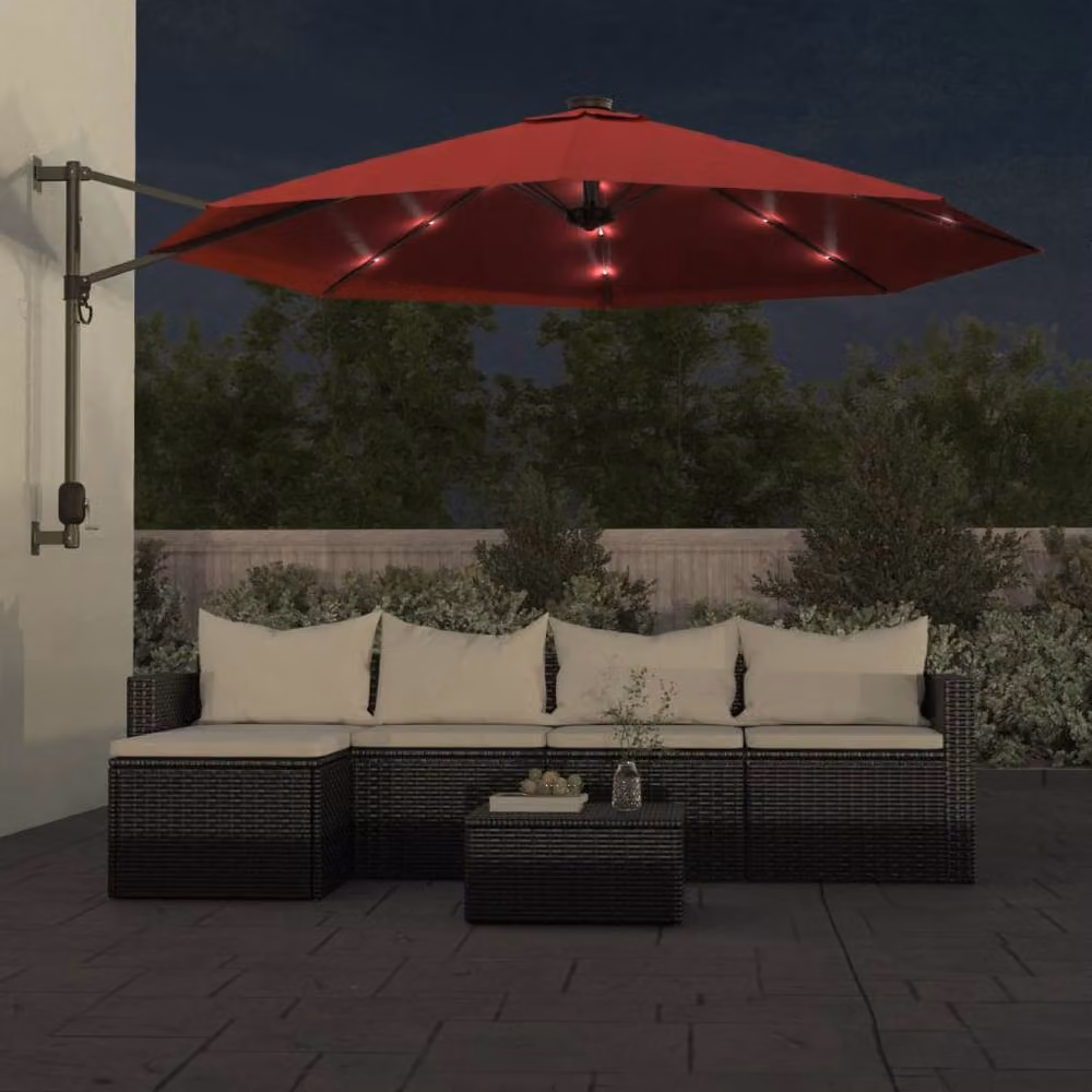 Berkfield Home Wall-mounted Parasol with LEDs in Red, 290 cm – 3