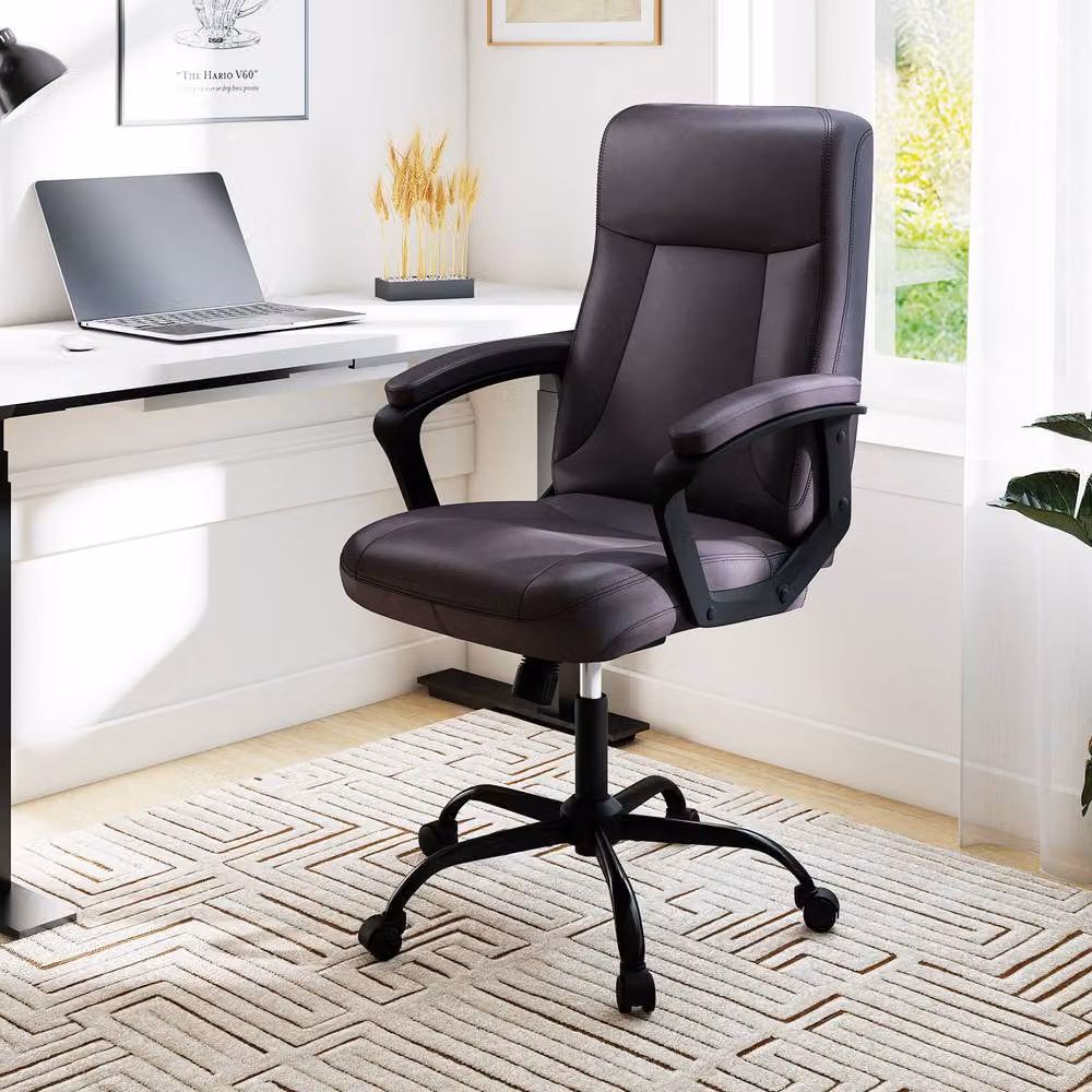 Costway Grey Synthetic Leather Ergonomic Executive Office Chair with Armrests and Swivel Castors – 2