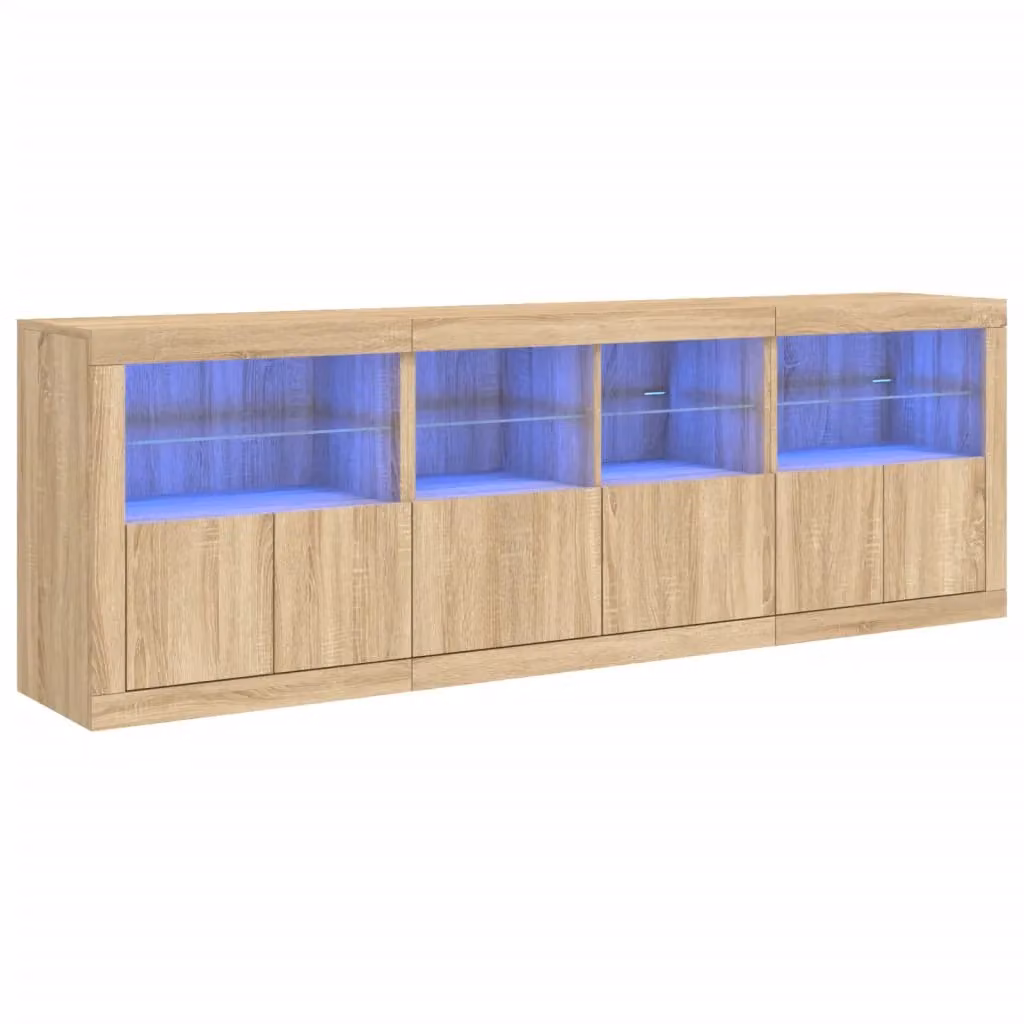 Berkfield Home Modern Sideboard with Integrated LED Lights in Sonoma Oak Brown, W/D/H: 202 x 37 x 67 cm – 2