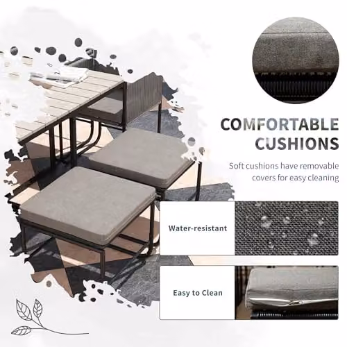 Outsunny 11-Piece Rattan Garden Dining Set with Modern Grey Cushions – 4