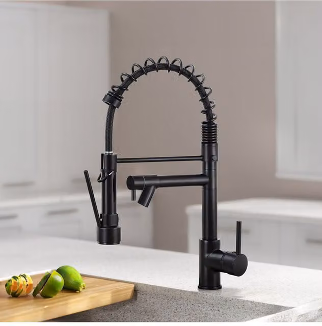 H&O Direct Matt Black Kitchen Sink Mixer Taps with Pull Out Spout and Pot Filler