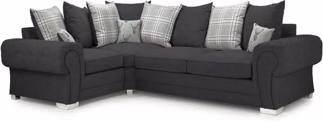 Furnishings For Less UK Milan 4 Seater L Shaped Corner Sofa, Black Chesterfield Fabric with Scatter Cushions, Left Hand Facing, W: 245 cm, D: 160 cm, H: 80 cm – 1