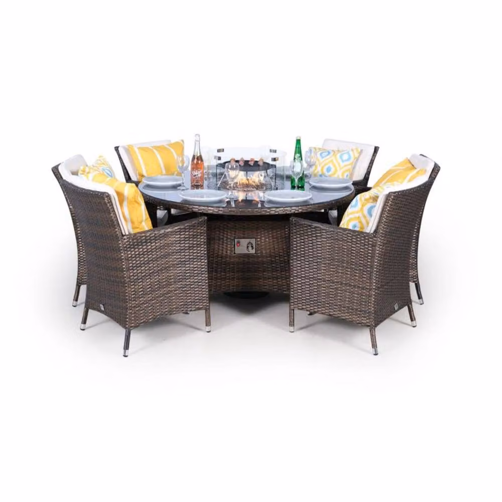 Thats Furniture Savannah 6 Seater Round Rattan Fire Pit Dining Set in Brown – 2