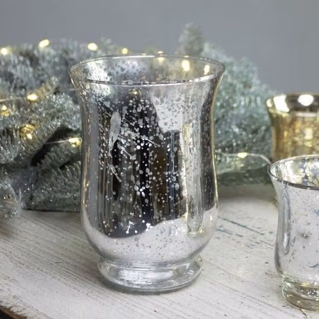 Kingsbury Gifts Silver and Multicolour Speckled Glass Hurricane Vase, Height: 14.5 cm – 1