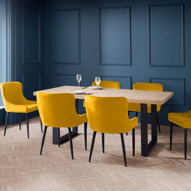 Julian Bowen Berwick Rectangular Dining Table and 6 Chairs Set in Yellow Oak and Metal