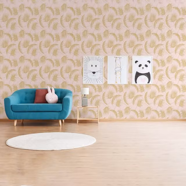 SK Filson Washable Botanical Floral Foil Wallpaper Roll in Pink and Blue