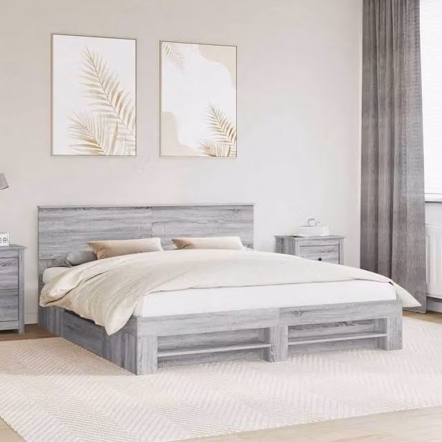 Berkfield Home Grey Sonoma Bed Frame in Engineered Wood W/D/H: 180 x 200 cm