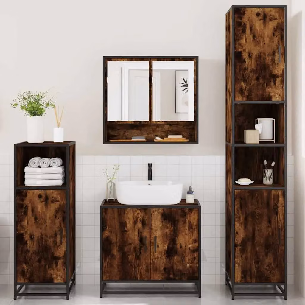 Berkfield Home 4-Piece Industrial Bathroom Furniture Set in Smoked Oak Brown – 3