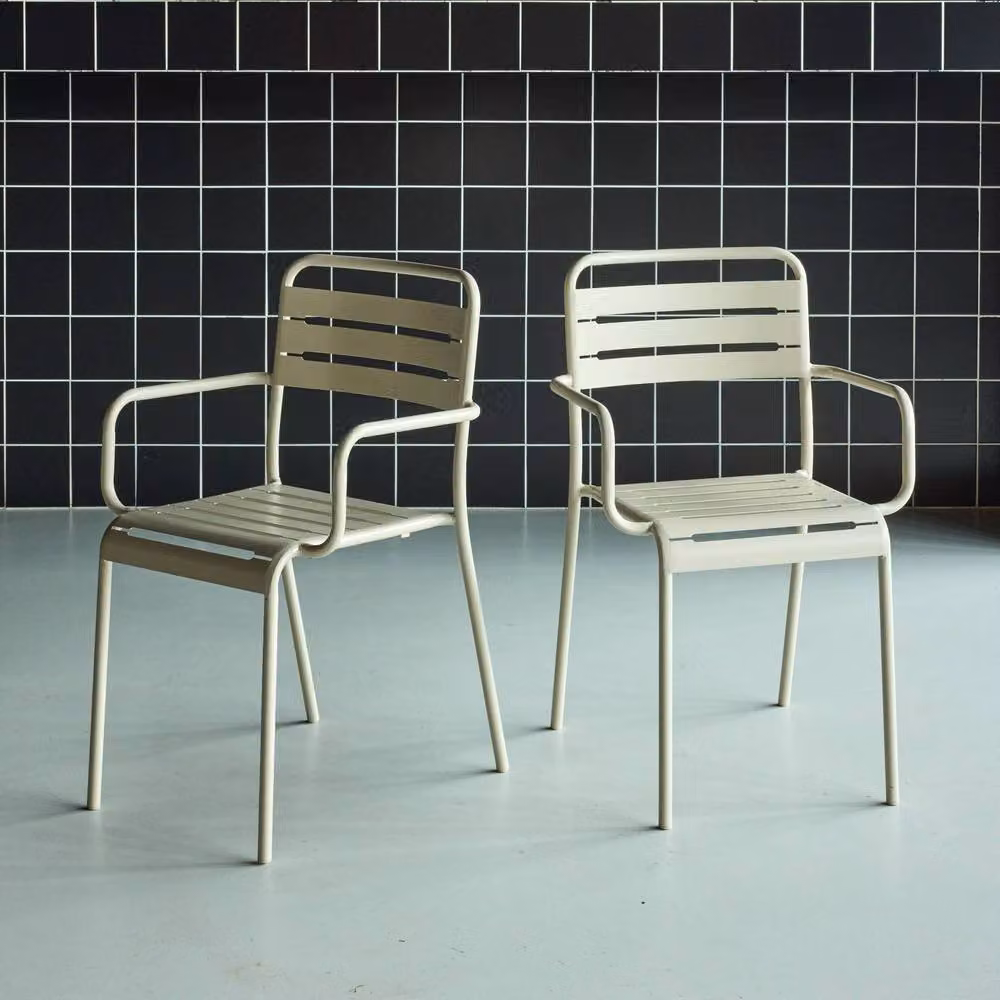 sweeek Set of 2 Stackable Powder Coated Steel Garden Armchairs in Beige – 3