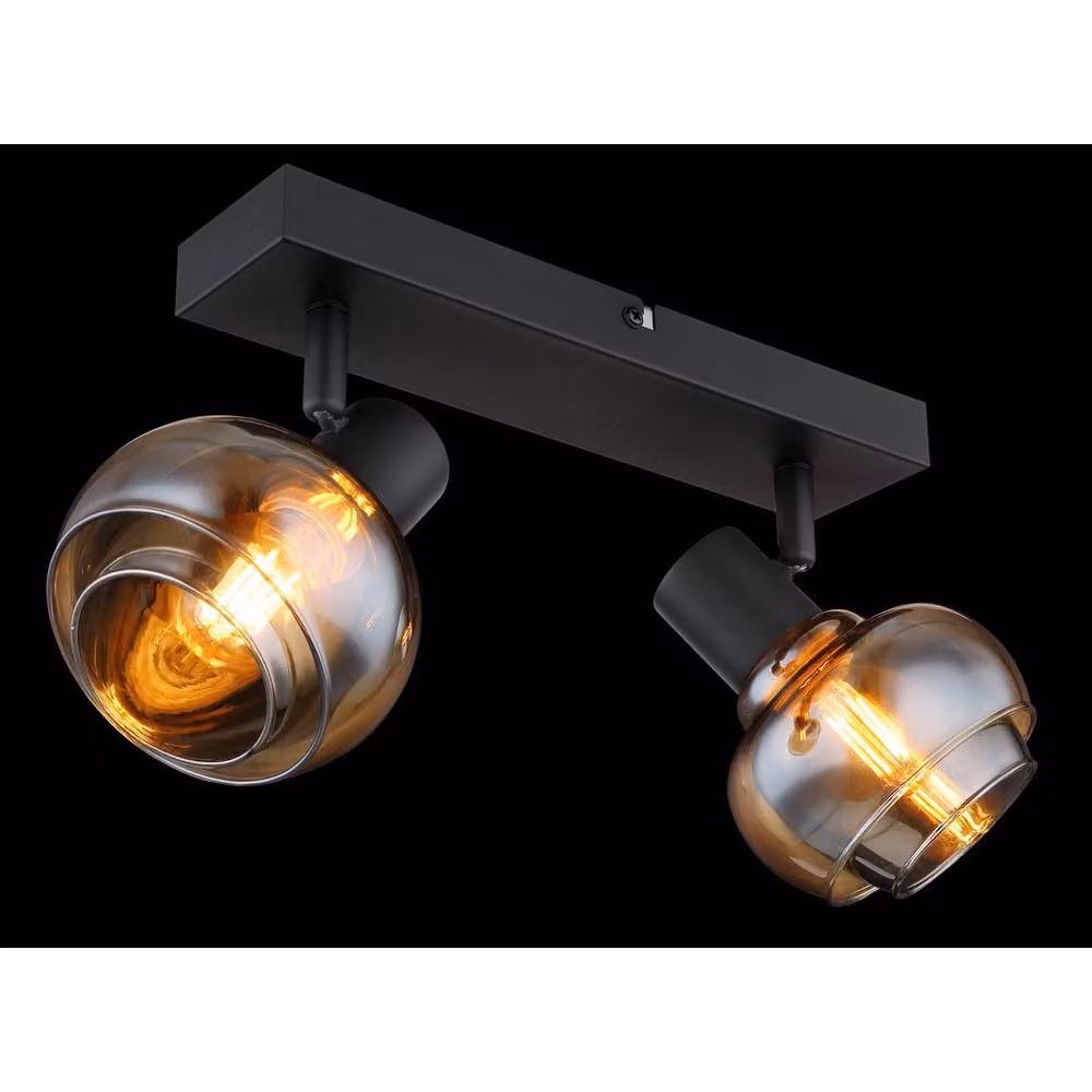 Netlighting Tokki Twin Ceiling Spotlight in Matt Black with Amber Glass Shades, 2x E14 – 5