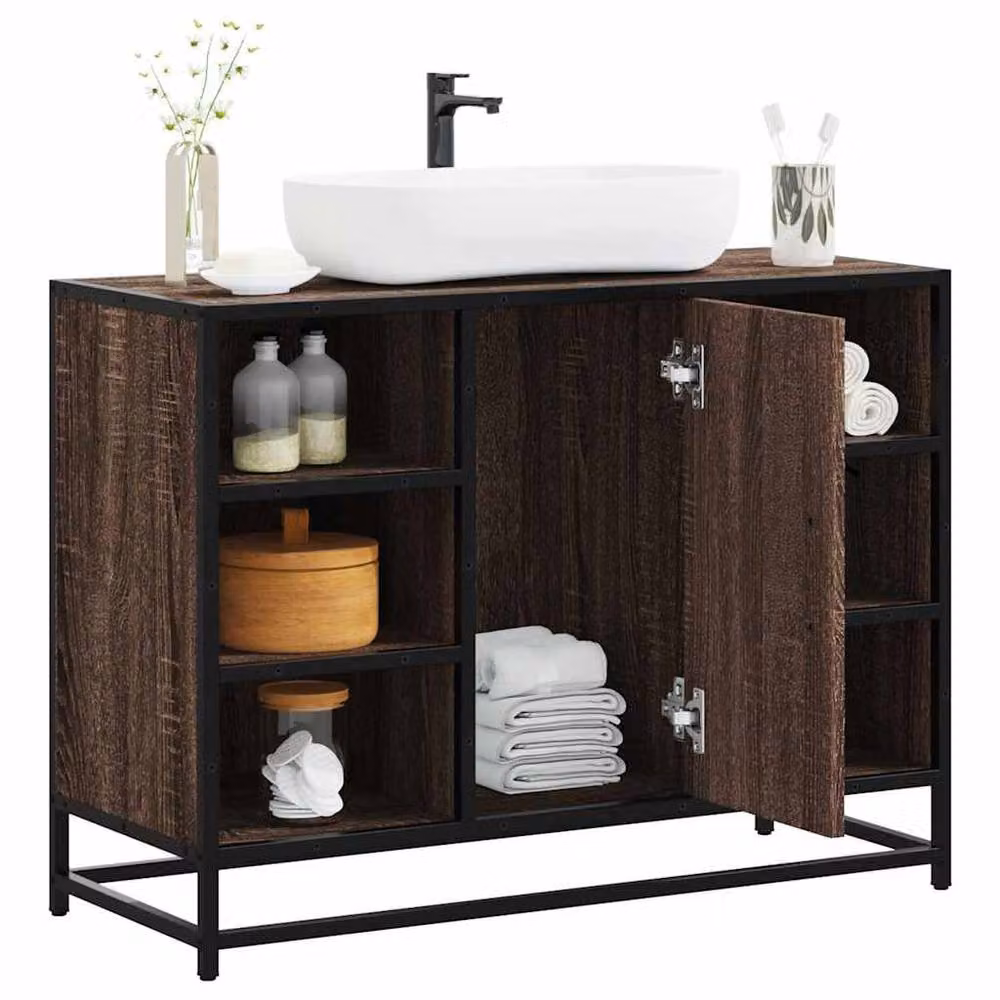 Berkfield Home Brown Oak Bathroom Sink Cabinet W/D/H: 80 x 33 x 60 cm – 2