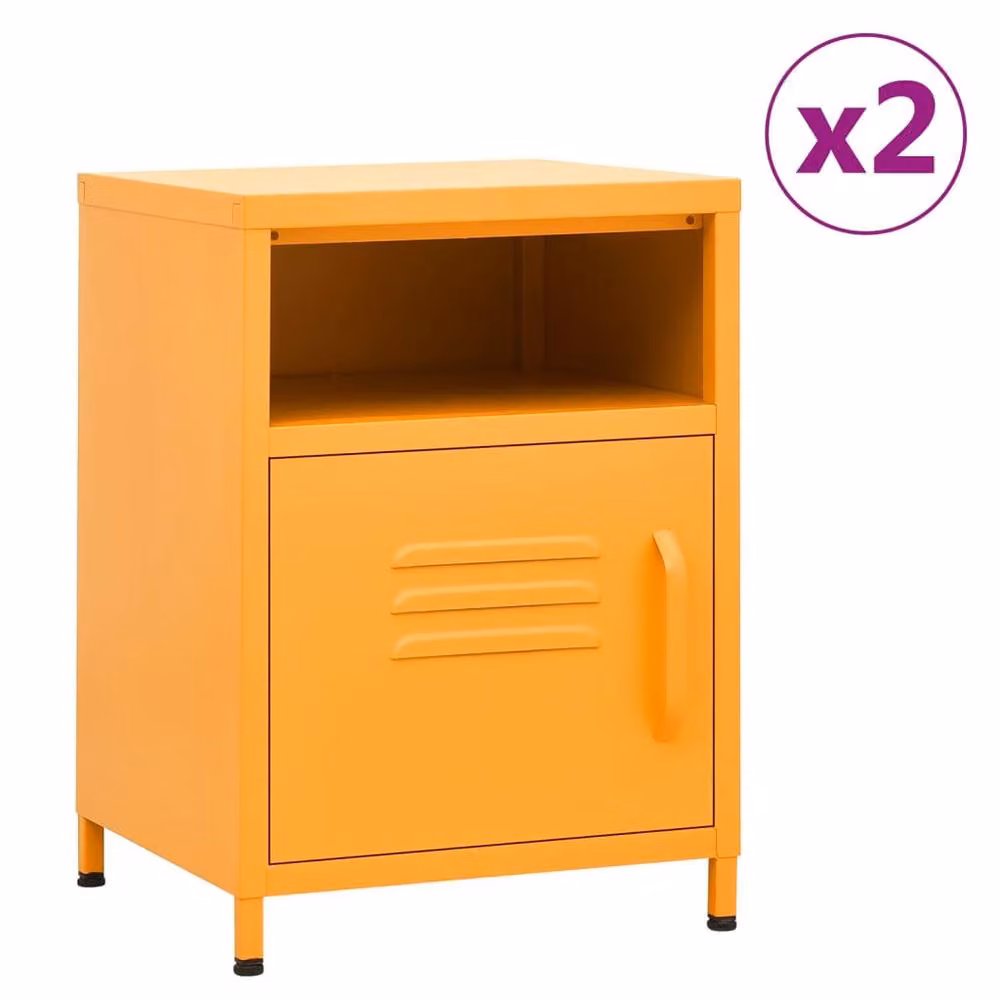 Berkfield Home Set of 2 Mustard Yellow Metal Nightstands, W/D/H: 35 x 35 x 51 cm – 2