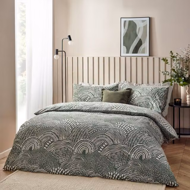 Make it a Home Nola Abstract Reversible Duvet Cover Set, Green, W: 140 cm x L: 200 cm