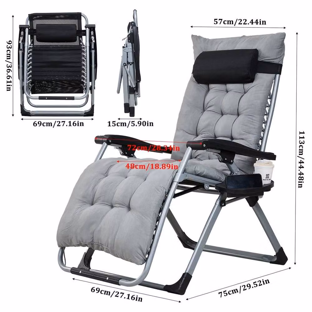 EONLION Grey Zero Gravity Recliner Garden Sun Lounger – 2