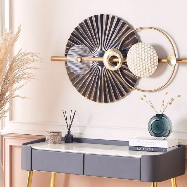Wyld and Coco Modern Geometric Abstract Metal Wall Sculpture in Black and Gold