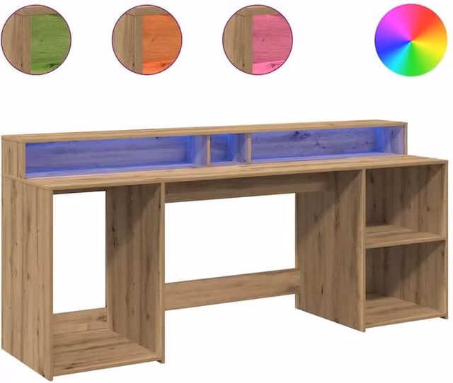 Berkfield Home Gaming Desk with LED Lights in Artisan Oak Brown, W/D/H: 200 x 55 x 91 cm – 1
