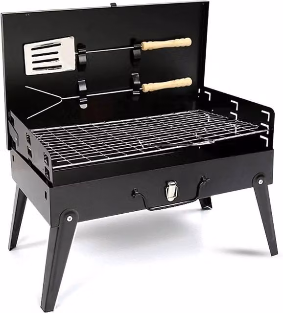 Denny International Black Steel Tabletop Charcoal BBQ Grill with Cover W/D/H: 45 x 42 x 26 cm