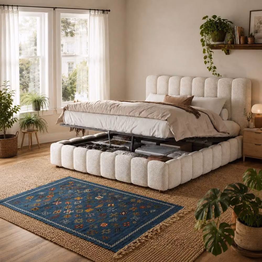 Merax White Bouclé Super King Ottoman Bed Frame with Hydraulic Storage, W/D/H: 180 x 200 cm – 3