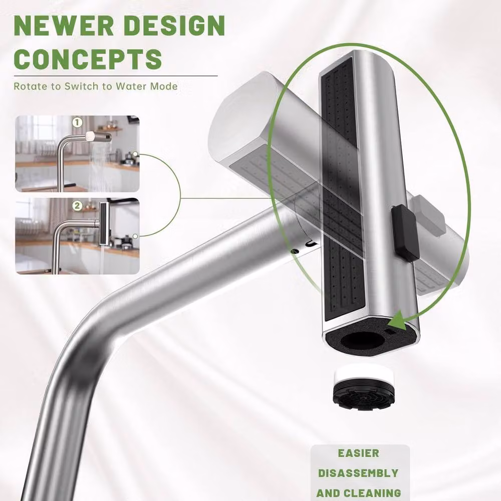 Dayone Brushed Stainless Steel Kitchen Mixer Tap with Pull Out Spray in Silver – 5