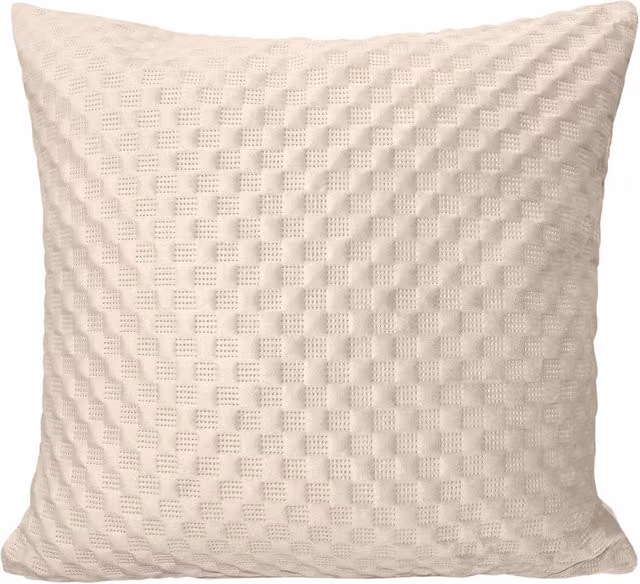 Intimates Modern Square Checked Velvet Cushion in Beige and White