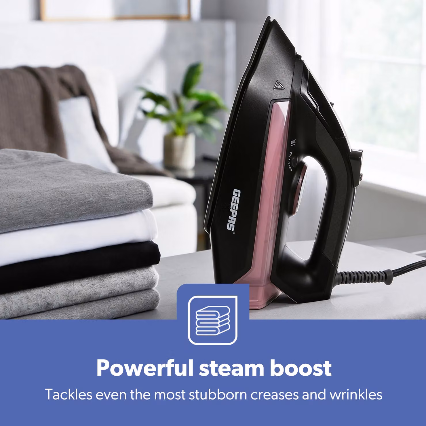 Geepas 2200W Steam Iron with Ceramic Non-Stick Coating Plate in Black – 3
