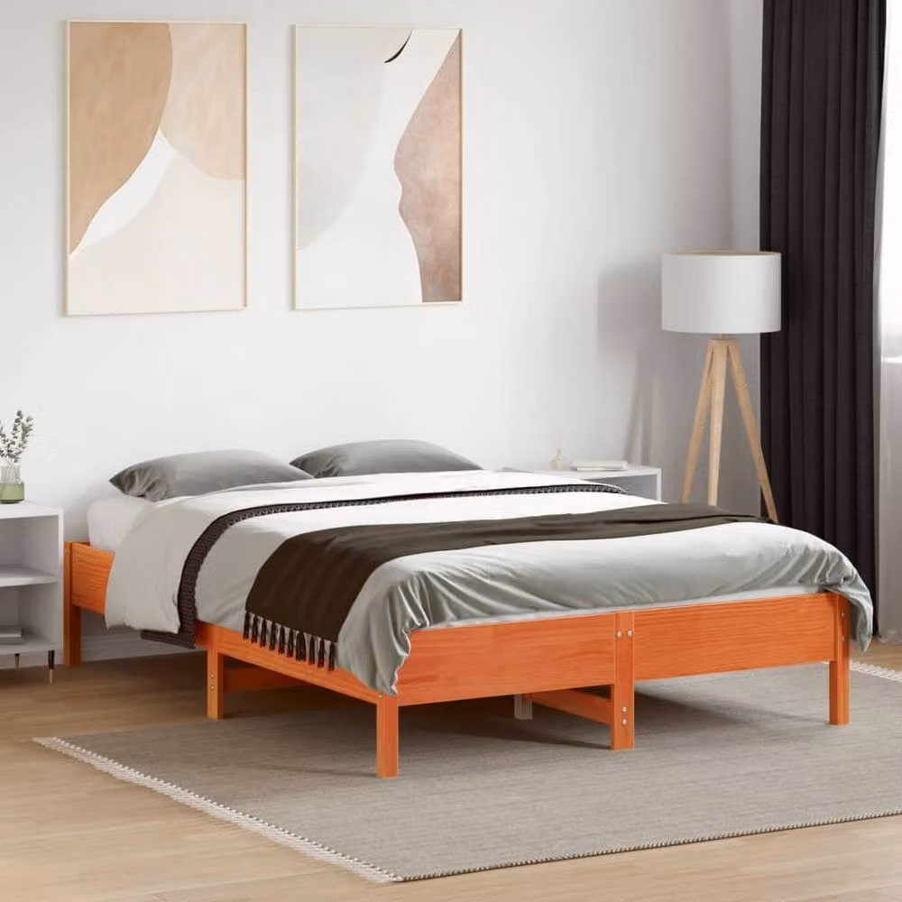 Berkfield Home Solid Wood Pine Bed Frame in Wax Brown, W/D/H: 140 x 190 cm – 2