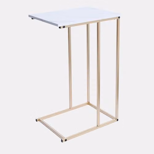 OHS C-Shaped Side Table with White Marble Top and Gold Metal Frame, W/D/H: 40 x 40 x 63 cm – 3
