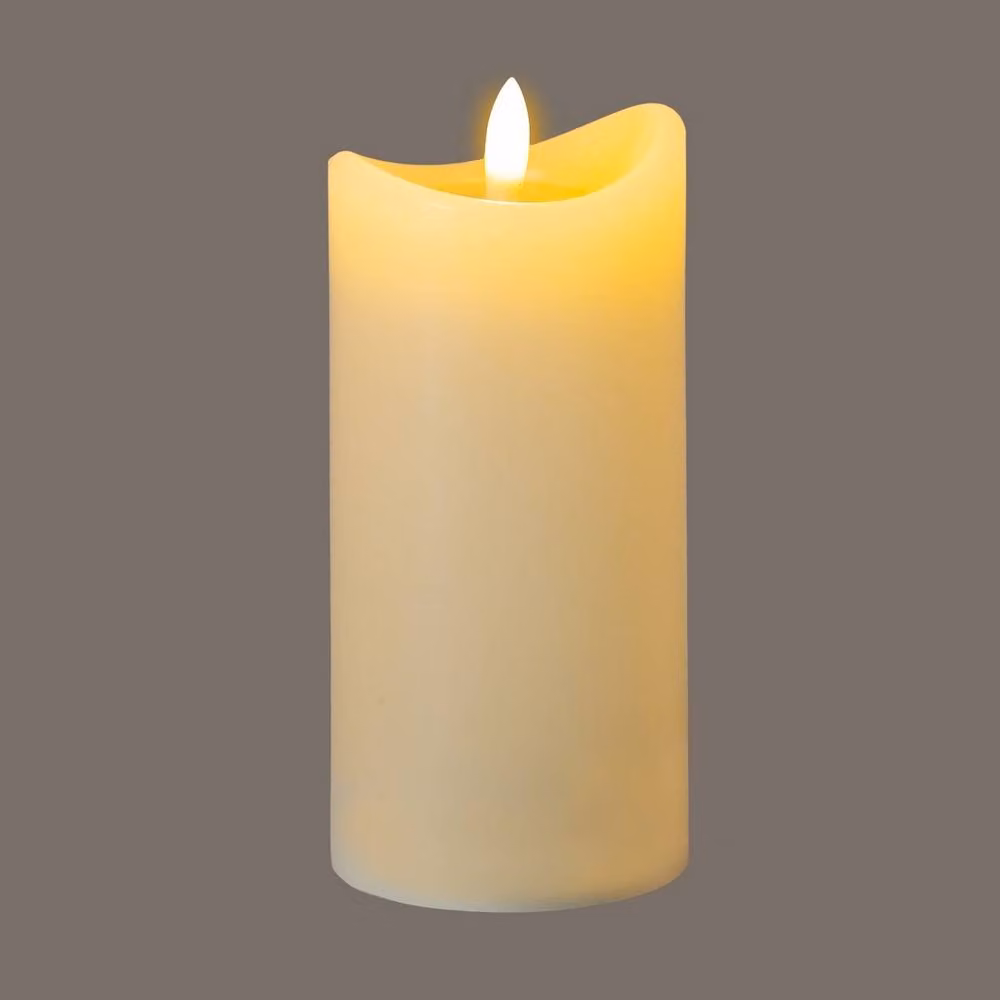 Lemon Pavilion Natural Glow Melted LED Pillar Candle in Cream, Beige and White, H7 x W7 x D7 cm – 2