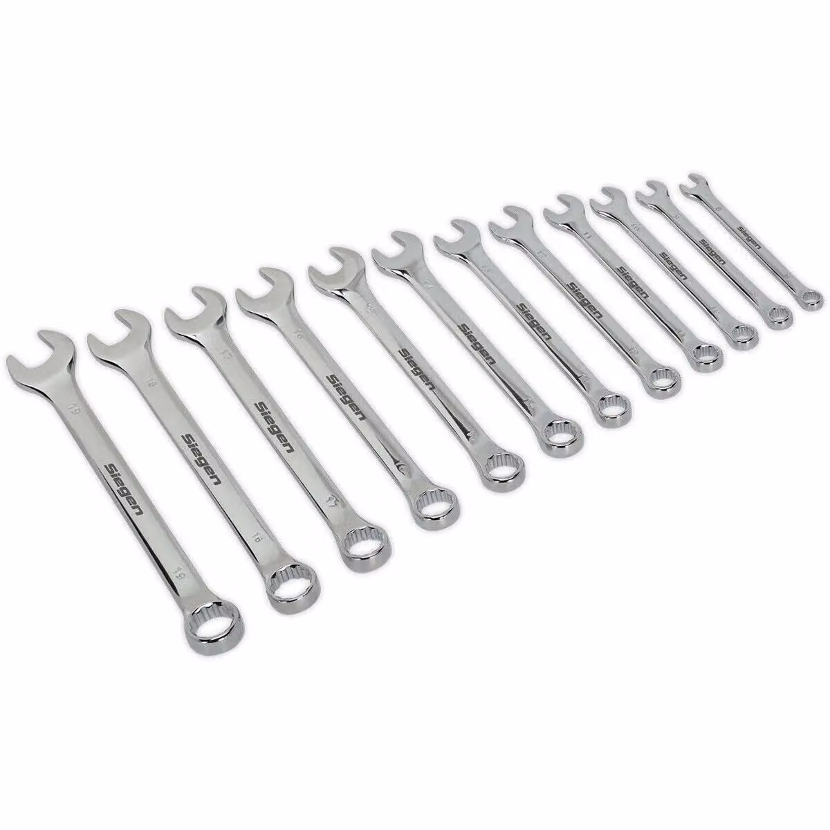 Loops 12-Piece Slim Handled Combination Spanner Set, 12-Point Metric Ring Open End, Silver and Multicolour Chrome Vanadium and Stainless Steel – 3
