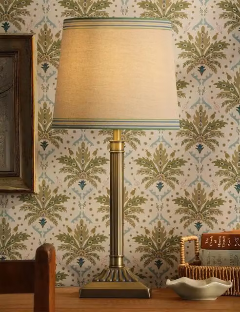 Joules Buscot Metal Table Lamp in Antique Brass and Beige