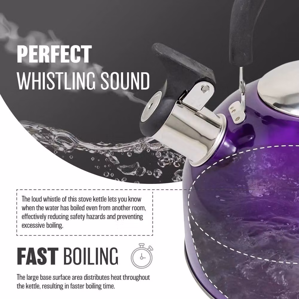 BARGAINS-GALORE 2.5l Stainless Steel Whistling Kettle in Purple – 6