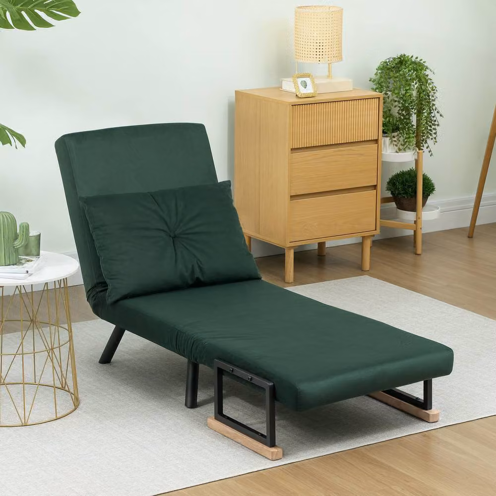STILVORA 4-in-1 Green Velvet Chair Bed with Pillow – 3