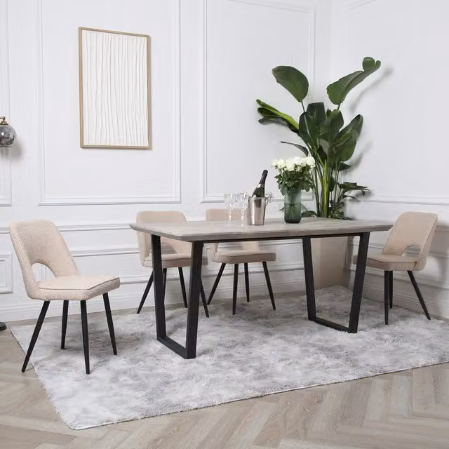 Home Garden Direct Modern Rectangular Dining Table with 4 Beige Boucle Chairs
