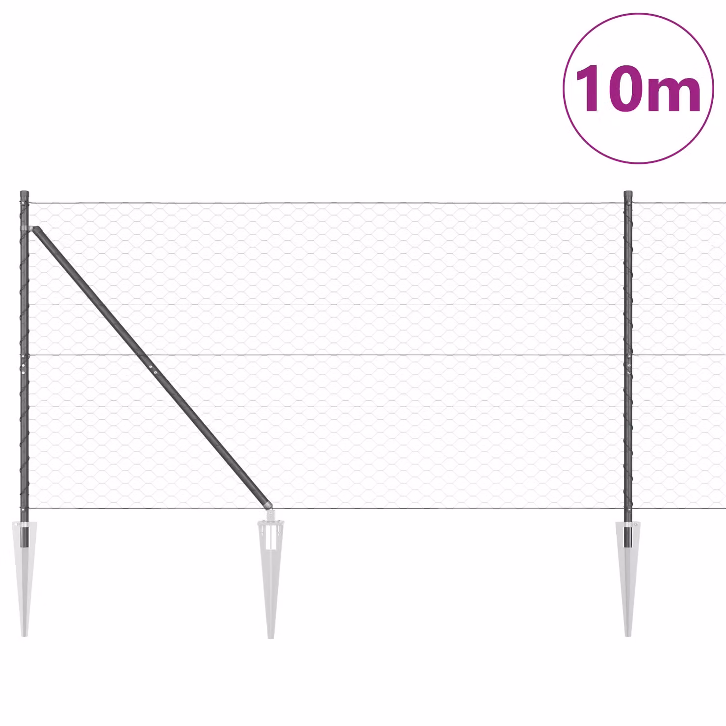 Berkfield Home Grey Steel Hexagon In-Ground Fence, H: 140 cm, W: 10 m – 3