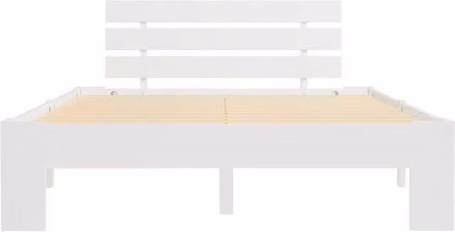 Berkfield Home Modern Small Double Bed Frame in White Solid Pine Wood W/D/H: 120 x 200 x 66 cm