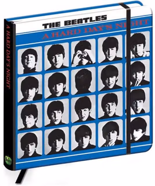 The Beatles A Hard Day's Night Hardcover Notebook in Blue, Black and White with Bookmark and Elastic Closure