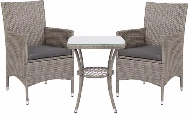 Matteo Grey Rattan Effect 2-Seat Bistro Set with Glass Top Table