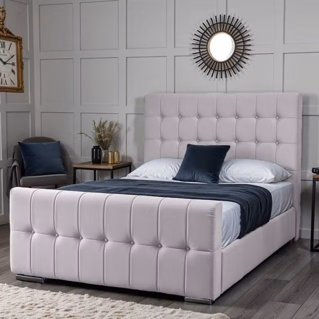 UK Bed Furniture Orlando Upholstered Bed in Silver, Size: 180 x 200 cm