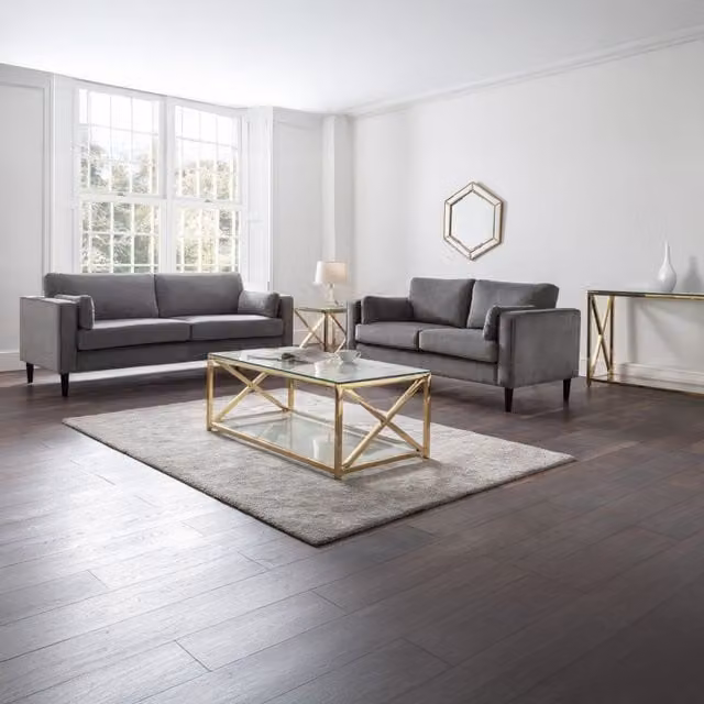 Ashfield Modern 2 Seater Upholstered Fabric Sofa in Grey and Black