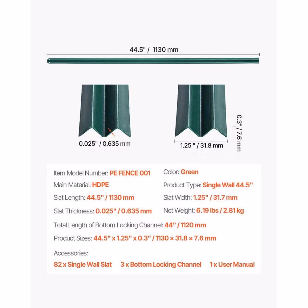 VEVOR Green High-Density Plastic Chain Link Fence Slats, Semi-Transparent, W/H: 113 x 121.92 cm – 3