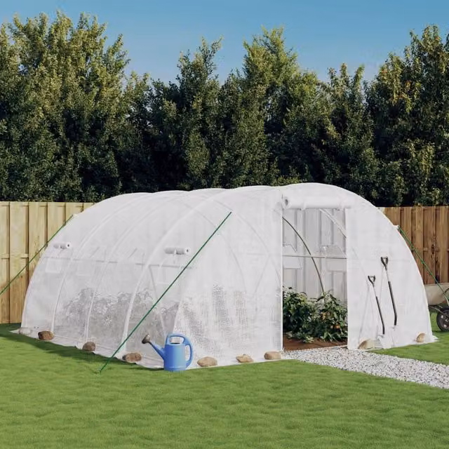 Berkfield Home Freestanding Steel Frame Greenhouse in White, W/D/H: 4 x 4 x 2 m – 1
