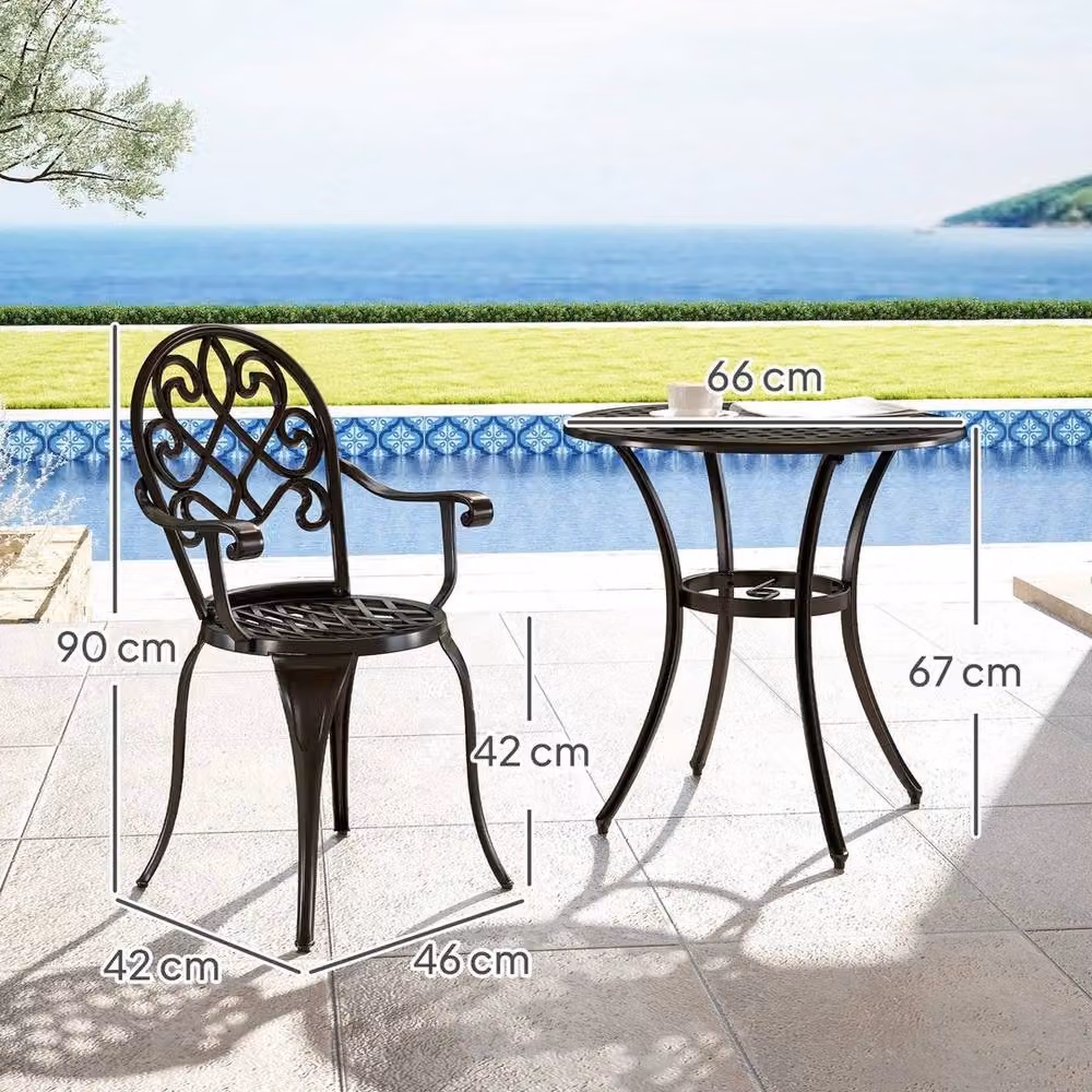 FLAVORA Black Aluminium Garden Table and Chairs Set – 2